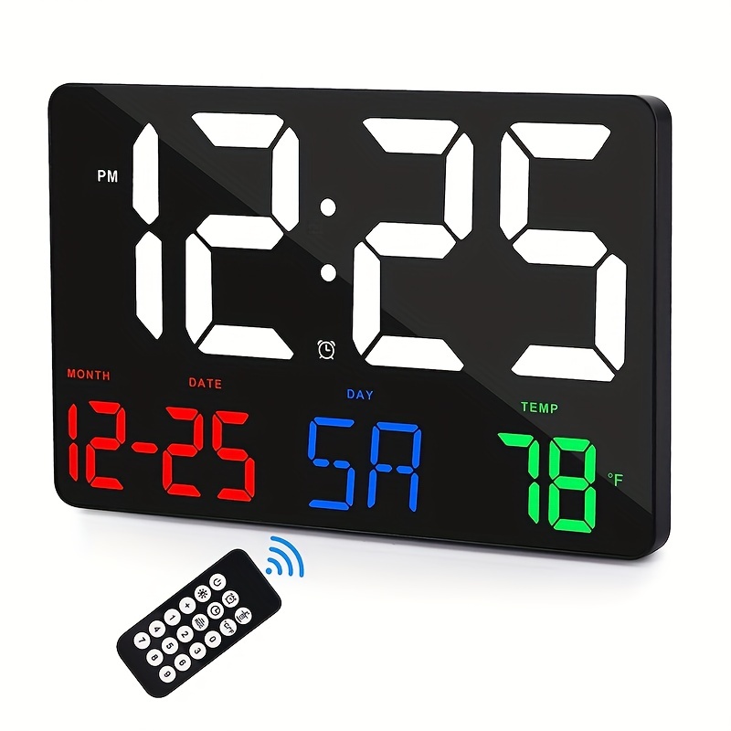 Reloj de pared digital LED con pantalla grande, dígitos grandes, atenuación  automática, formato de 12/24 horas, respaldo de batería, reloj de pared