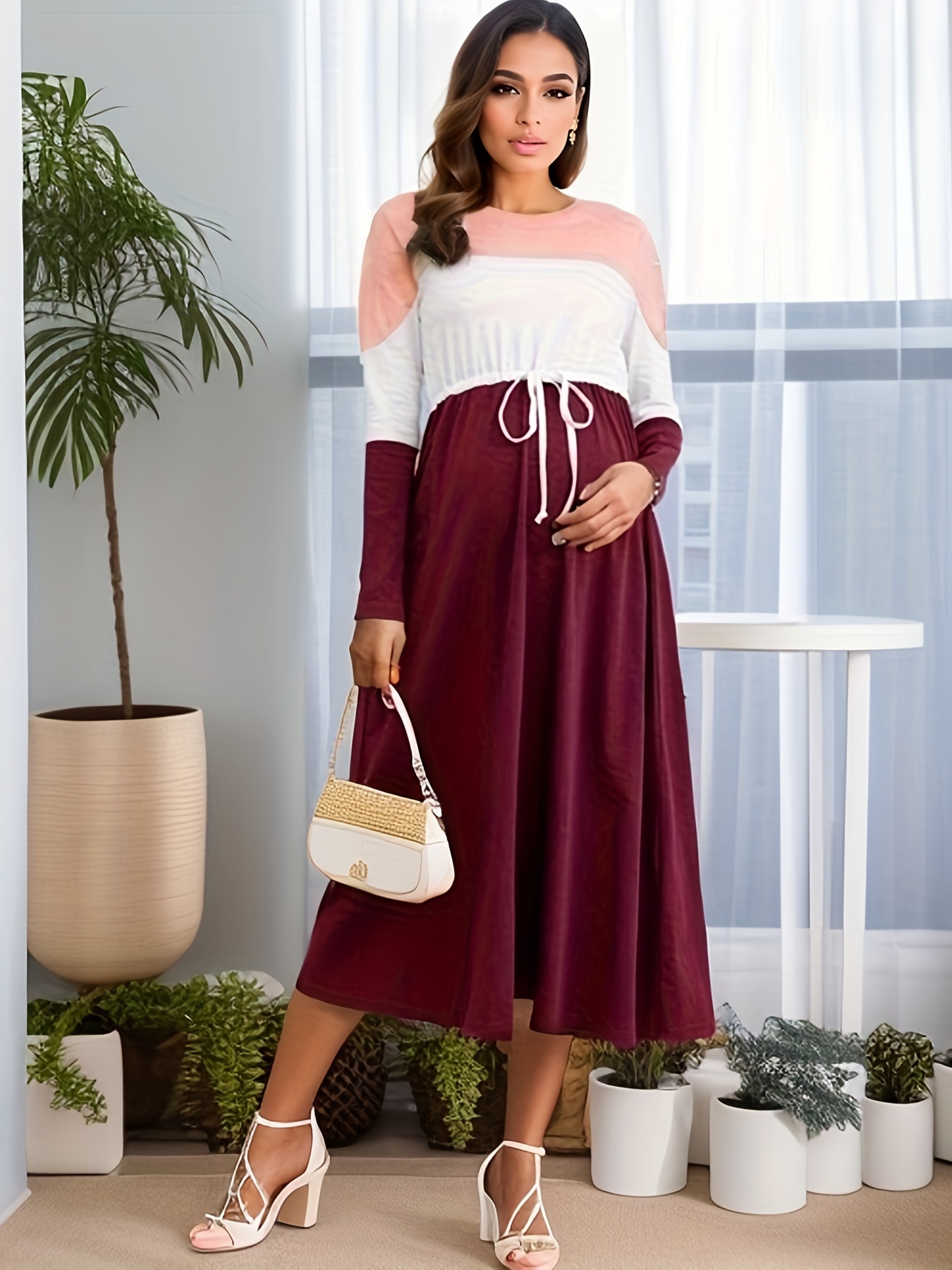 Women's Maternity Elegant Solid Velvet Front Slit Dress Sexy - Temu