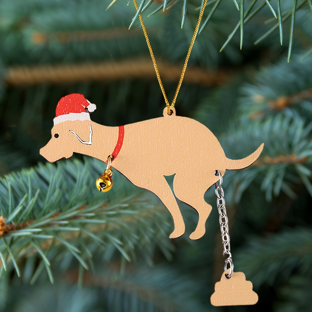 Wooden Poop Dog Ornament Funny Christmas Tree Wooden Hanging Decor Pendant  US