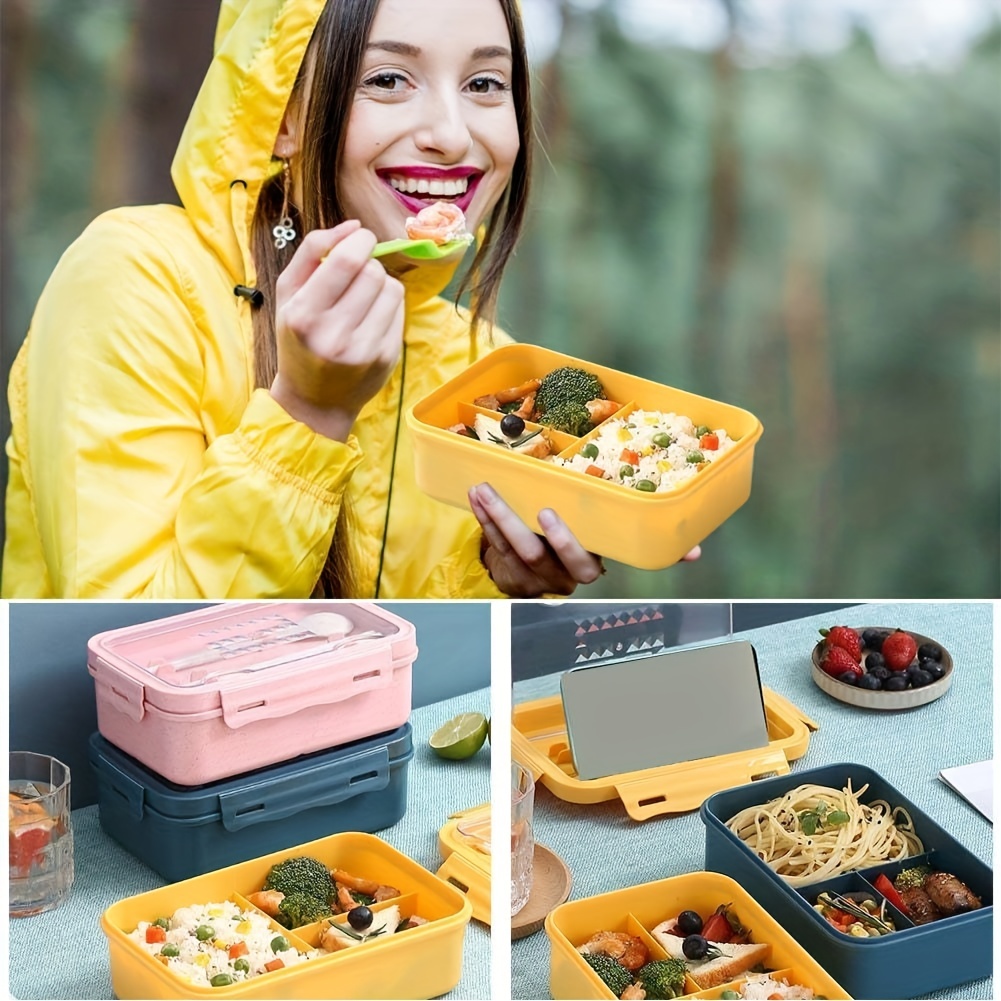Lunch boxes 2-Compartment Bento Lunch Box Containers with Chopsticks Spoon  Can Be Microwave w/3 color