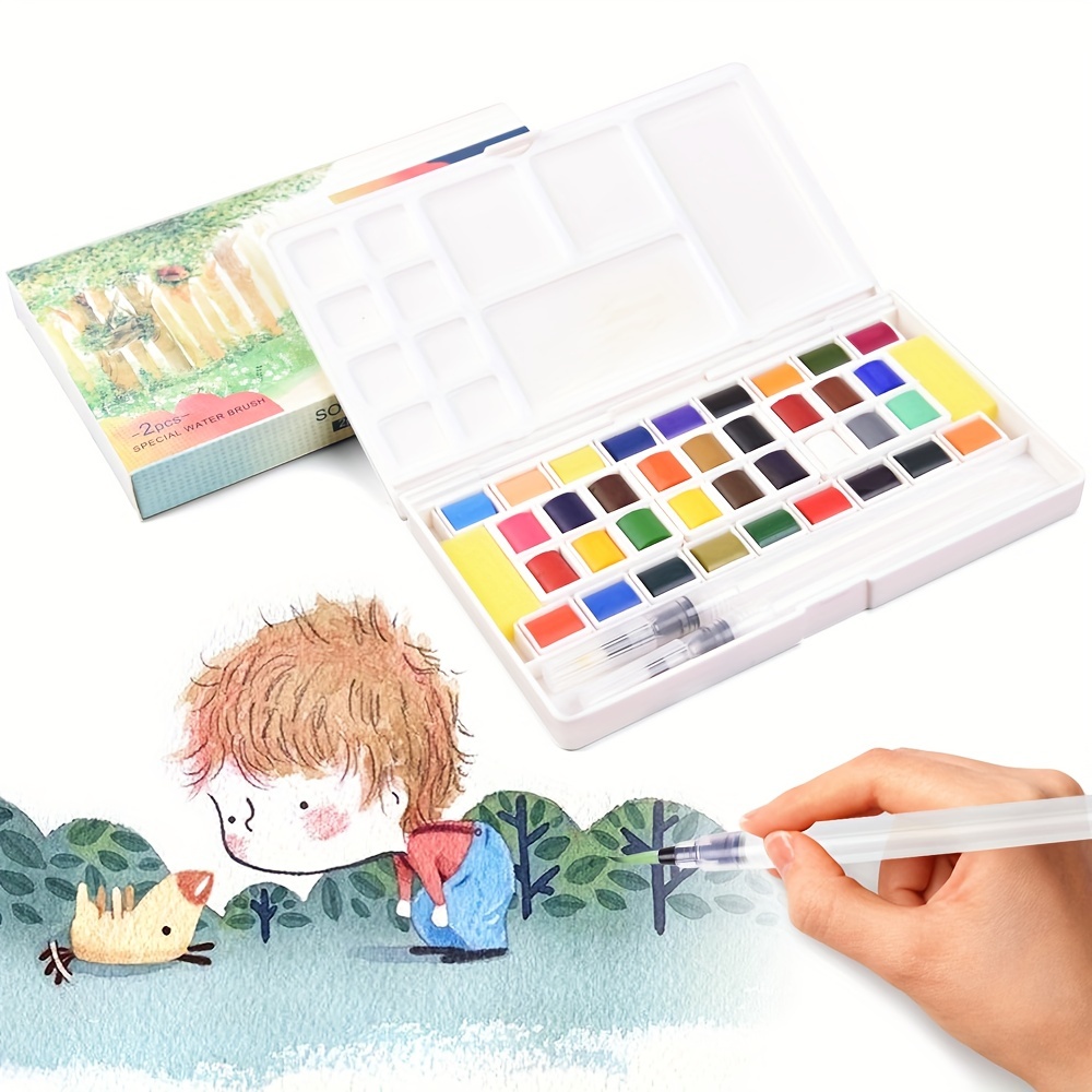 Watercolour Paint Set ,36 Vivid Colors in Portable Box and A Painting Brush,Perfect Travel Watercolor Set for Adult Kids Beginner