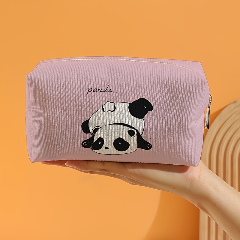 

compact Beauty" Cute Panda Portable Makeup Bag - Travel-friendly Cosmetic Organizer For Women, Non-waterproof Polyester