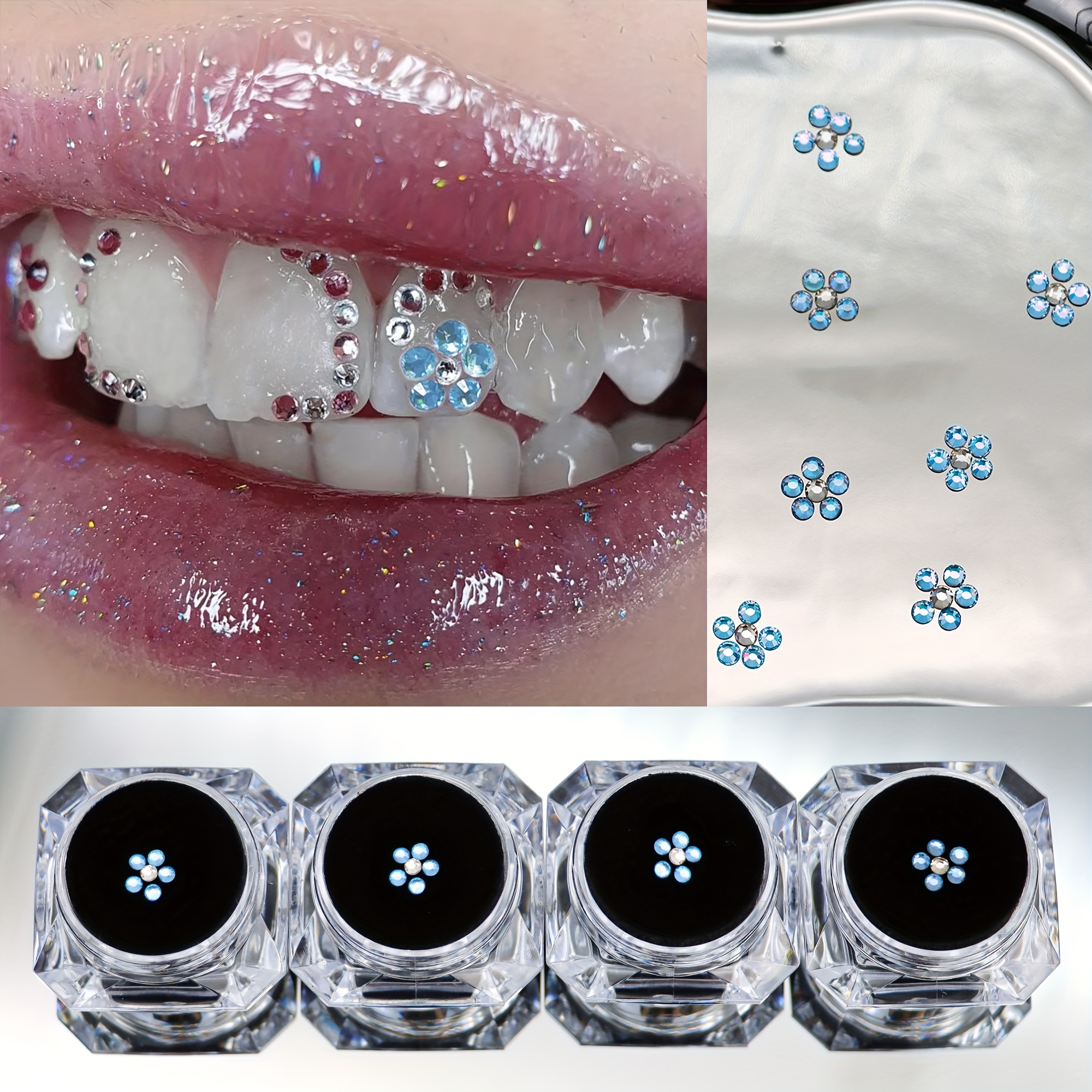 Gemas dentales de cristal de 4 piezas, adornos de joyería de diente de  diamante de belleza