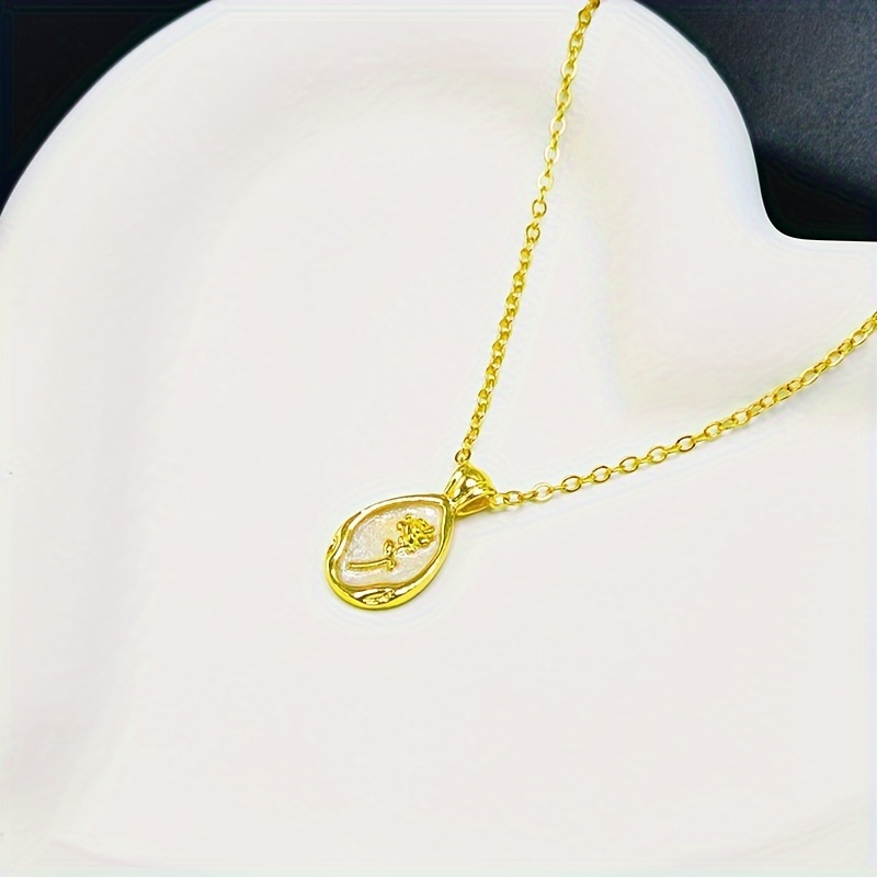 Women's Rose Oval Pendant Necklace, K Plated Bridal Wedding Gift