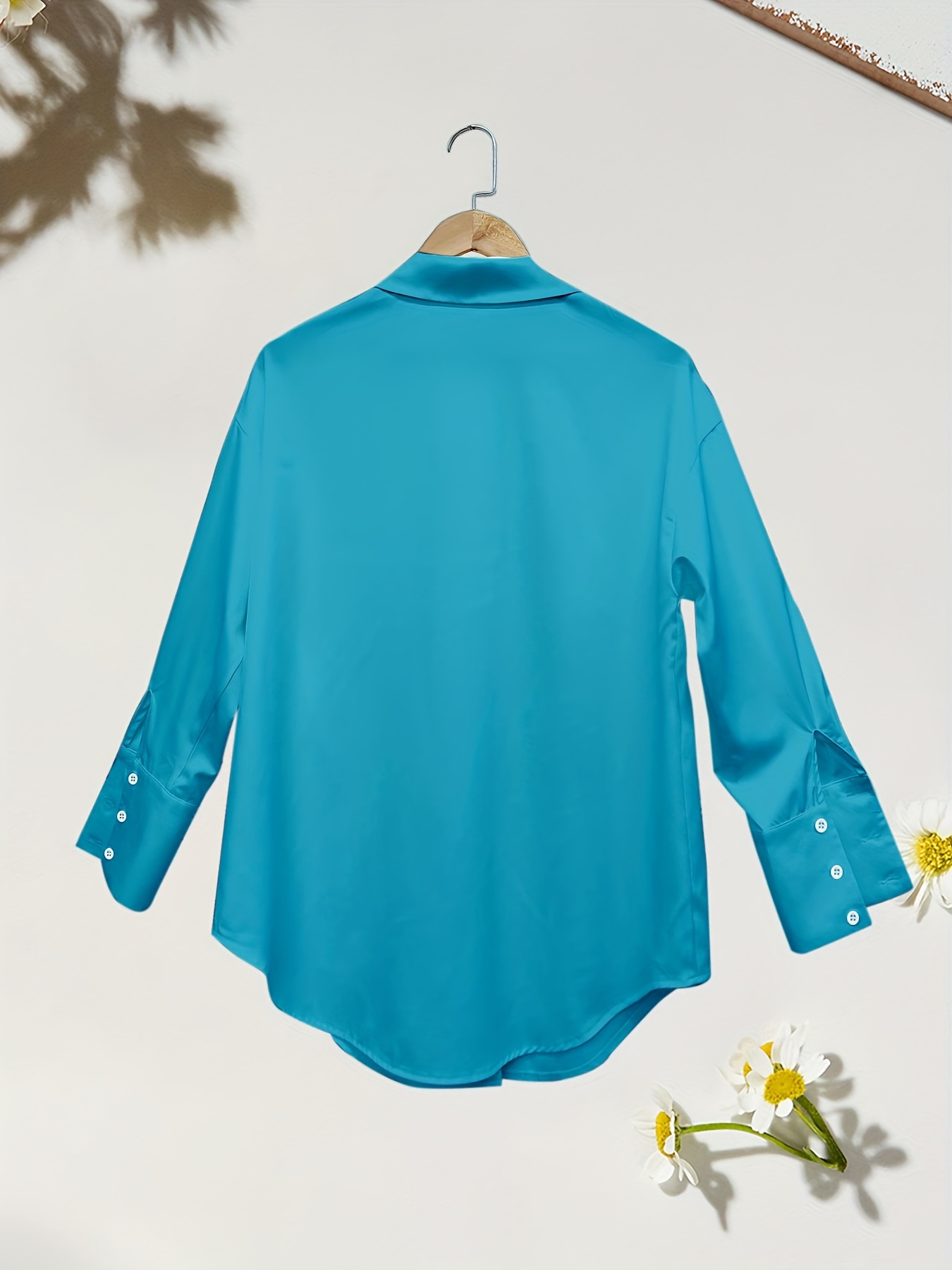 Elainilye Fashion Womens Shirt Long Sleeve Turndown Collar Button Casual  Elastic Comfy Blouse Shirts 