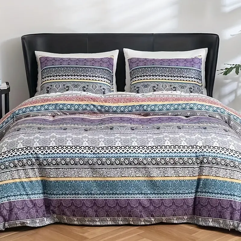 3pcs retro striped printed bedding set 1pc duvet cover 2pcs pillowcase without pillow core details 1