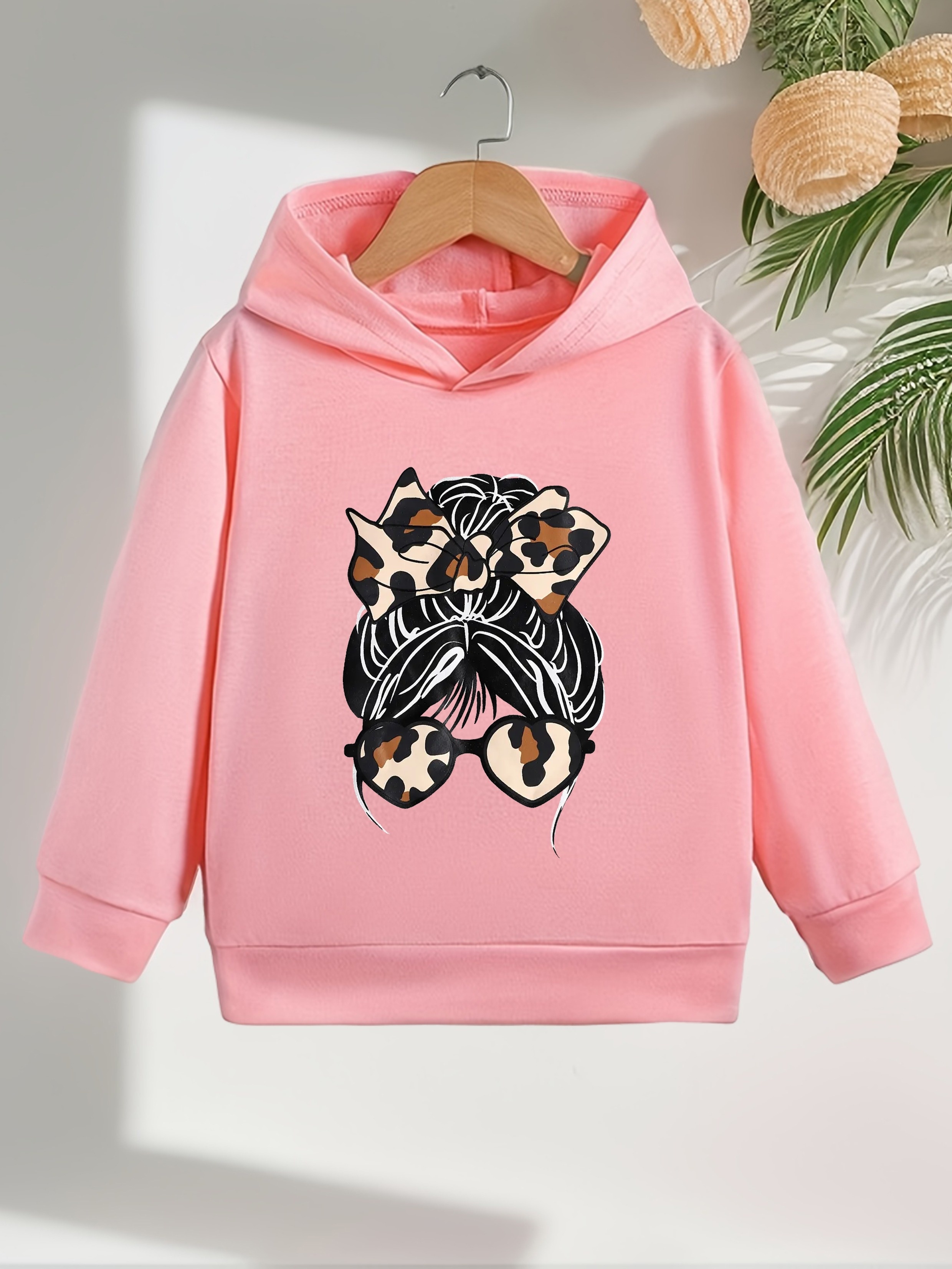 Cartoon Brush Print Cute Tops For Girls, Comfort Fit Long Sleeve Hooded  Sweatshirt Pullover, Kids Clothing For Fall/ Spring - Temu