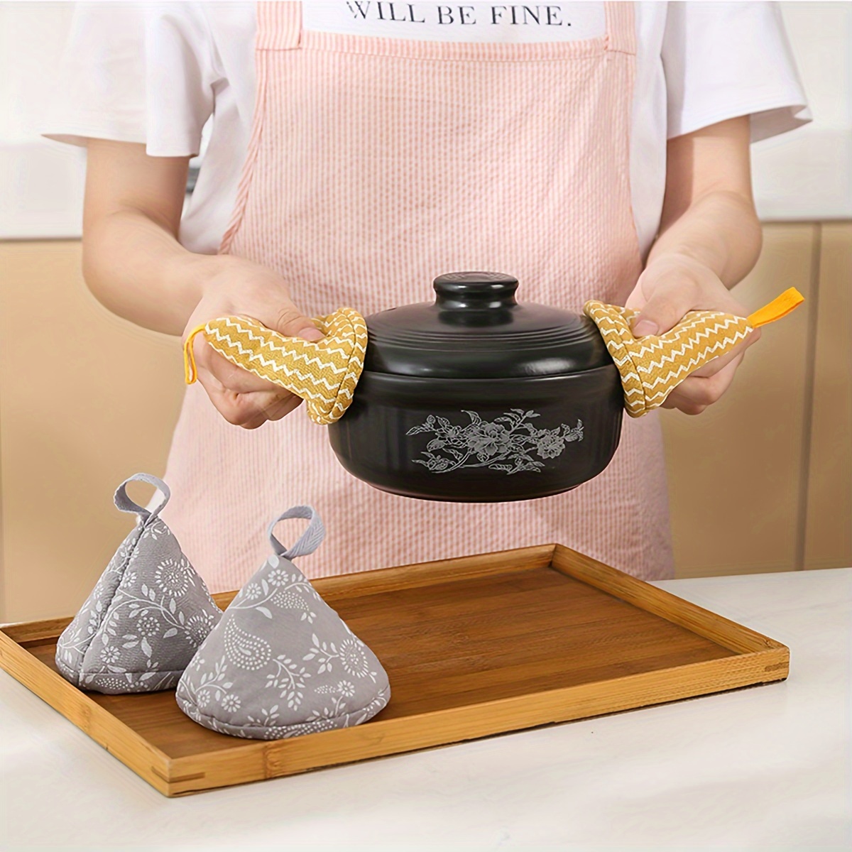 Ensemble de cuisine en Silicone, supports de casseroles résistants à la  chaleur, gants de four antidérapants et Anti-brûlure en coton pour la  cuisson de la cuisine