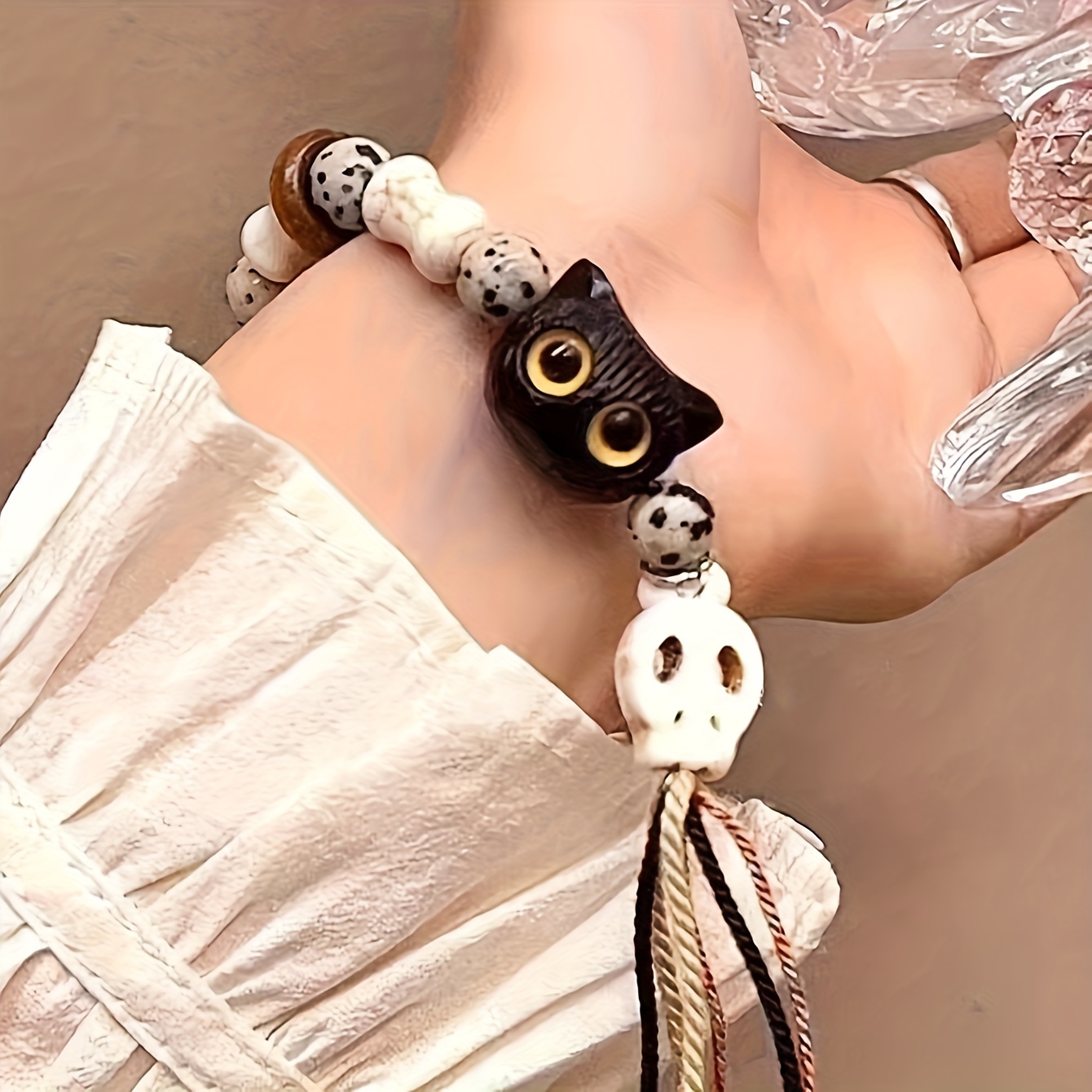 

1pc Cat Skull Beaded Bracelet, Fashion Couple Men Women Fashion Jewelry, Valentine's Day Party Birthday Gift