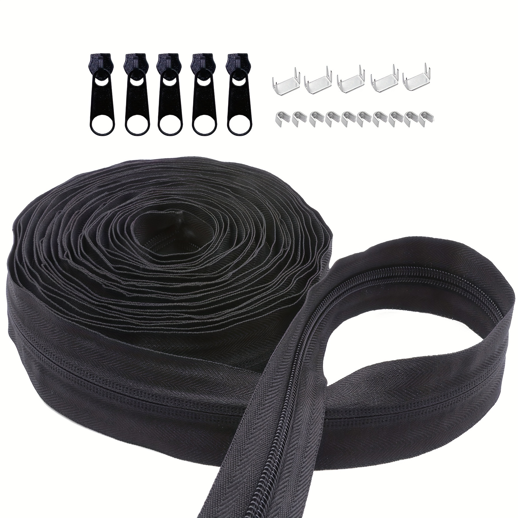  20 Yards Nylon Coil Zippers by The Yard with 30 Pieces Sliders  Metallic Zipper Teeth DIY Long Zippers Bulk Kit for Sewing Craft Bag, 5  (Black, White)