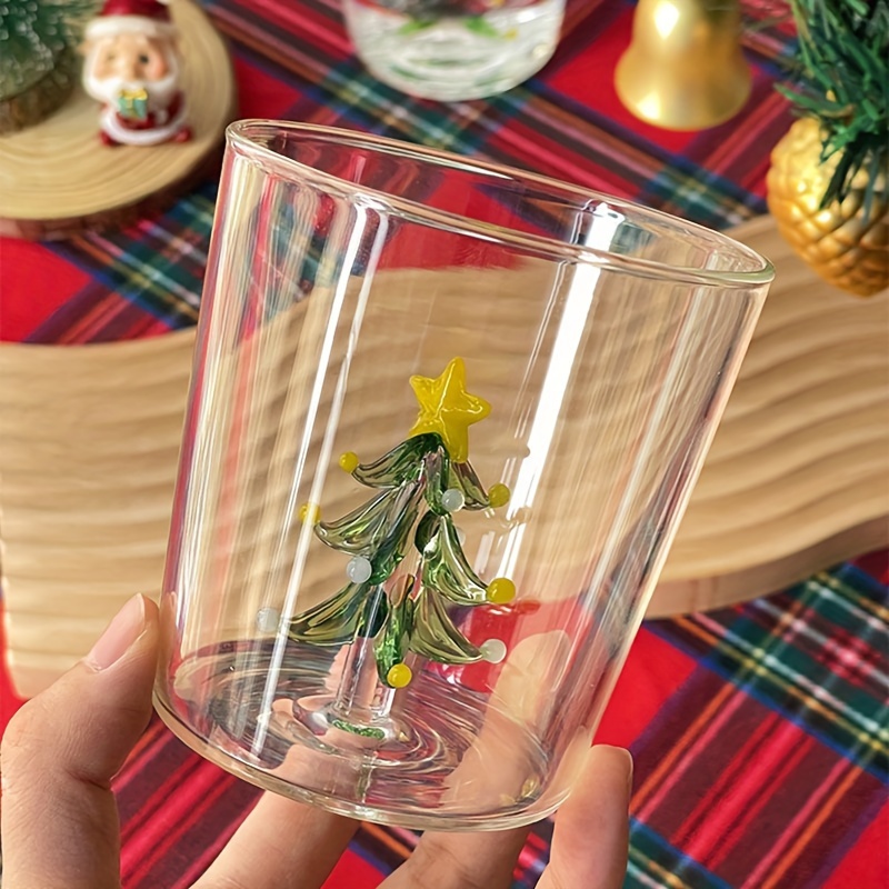 

1pc 400ml/13.53oz Creative 3d Christmas Tree Built-in Water Cup, Creative Single-layer Glass Cup, Transparent Juice Cup For Outdoor Camping, Picnic, Home