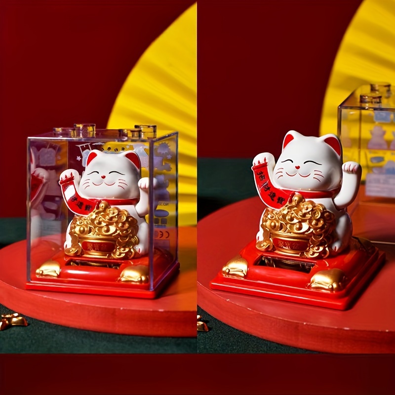 Solar Lucky Wealth Cat Automatic Shaking Hand Car Ornament - Temu