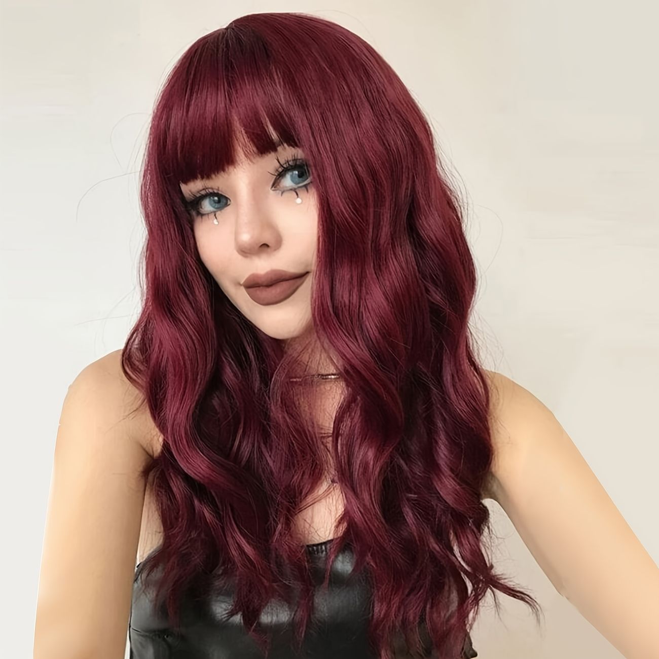 Machine Made Red Wavy Hair With Bangs Natural Wave Hair Synthetic Wigs With  Neat Bangs For Women - Beauty & Personal Care - Temu