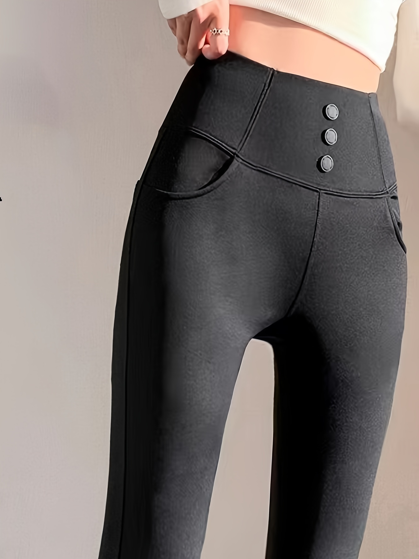 Pantalones Térmicos Ajustados Elásticos Cintura Alta Mujer - Temu