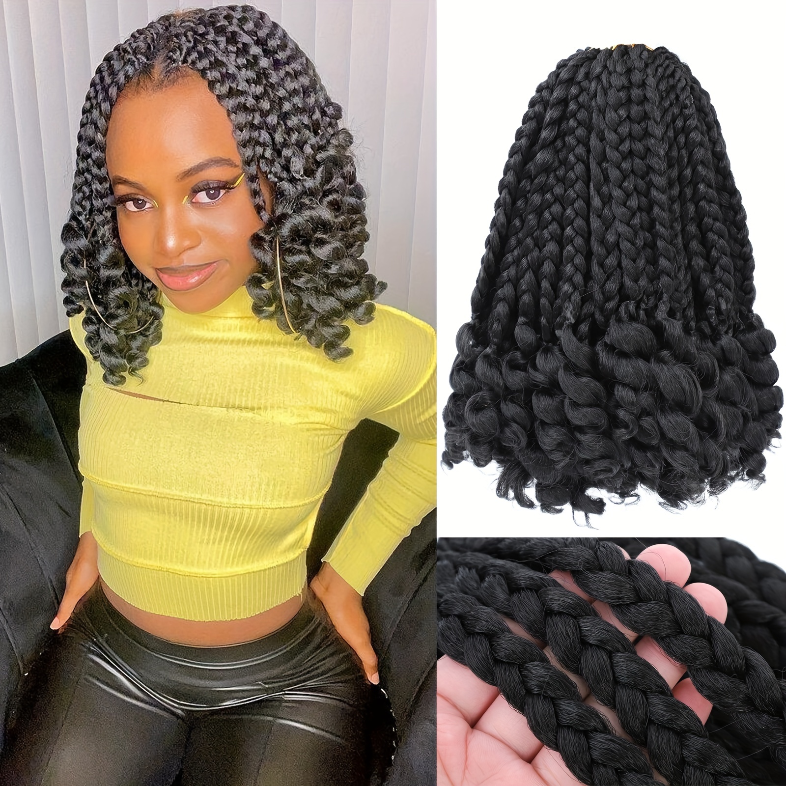 Synthetic Crochet Hair Short Bob Box Braid with Curly Ends 20inch Omber  Blonde Pre Stretched Box Braids for Women Kids
