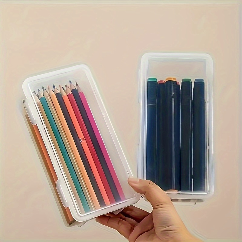 1PC Large Capacity Plastic Pencil Box Stackable Translucent Clear