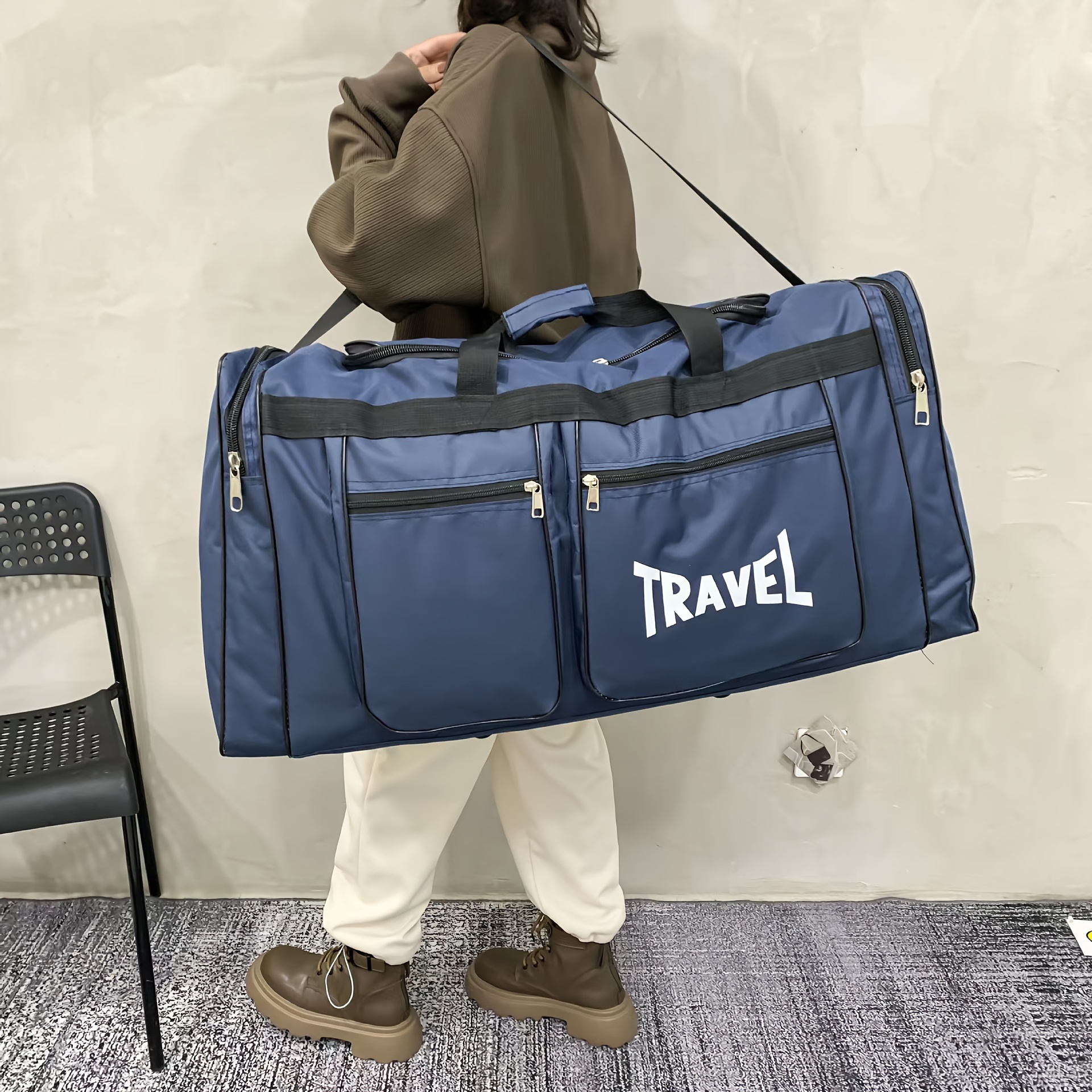

Extra Large Travel Duffle Bag, Multi Pockets Luggage Bag, Portable Shoulder Moving Packing Bag
