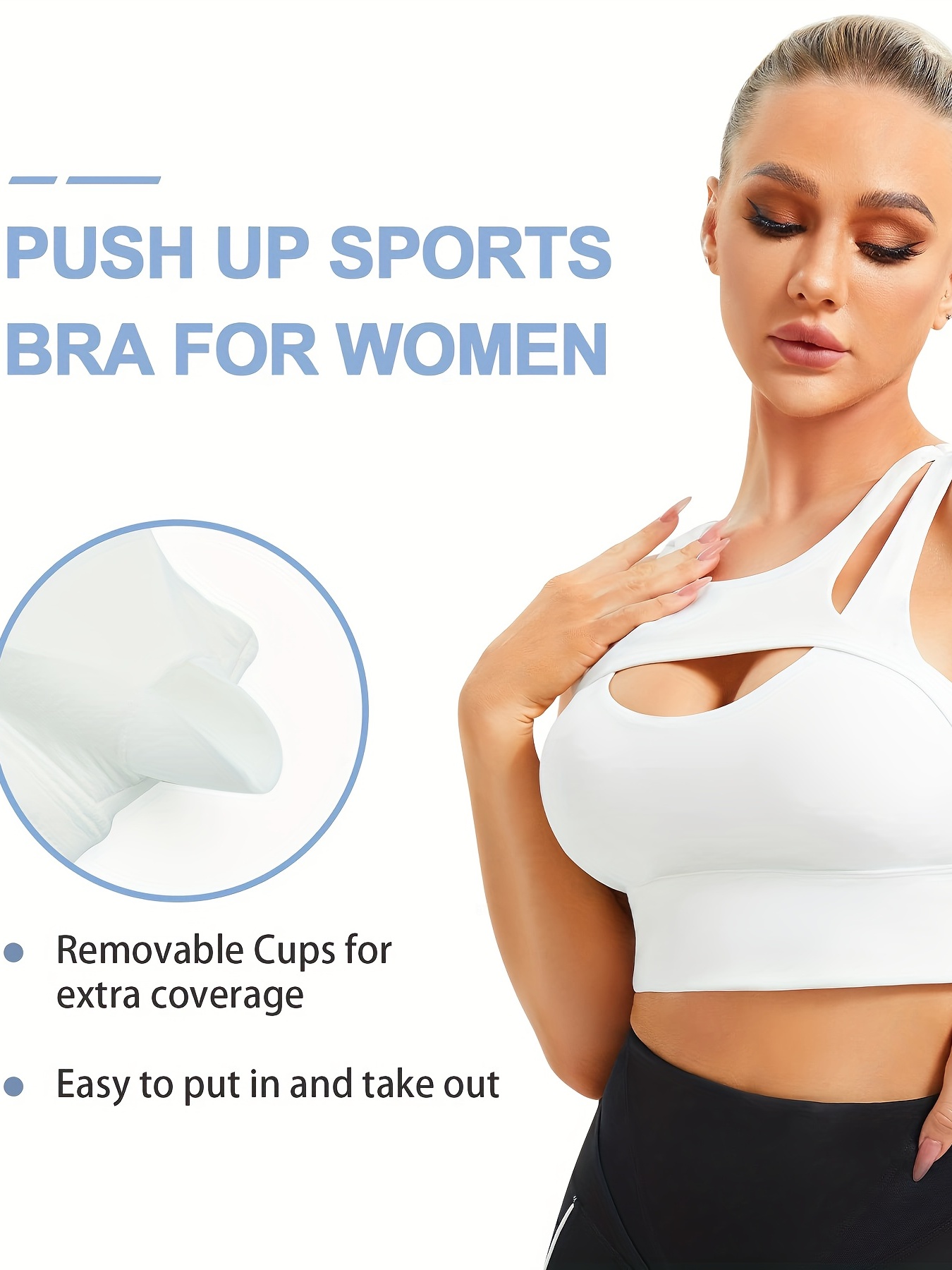 Sports Bra For Women, Push Up Yoga Bra, Padded Workout Crop Top, Supportive  Wireless Bra Halter Cutout Tank