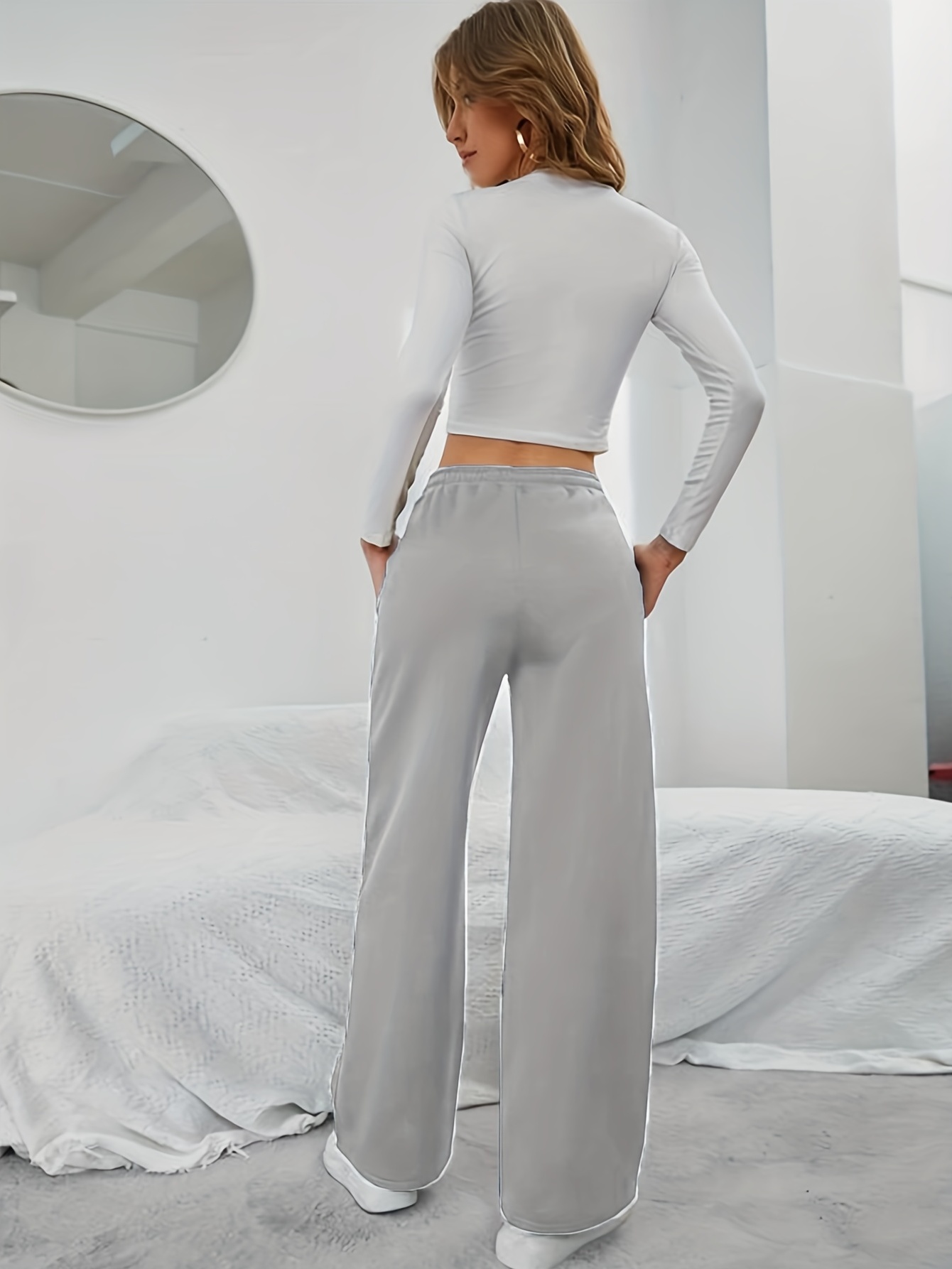 Pantalones deportivos para mujer con cordón elástico con bolsillos y  cintura alta para yoga