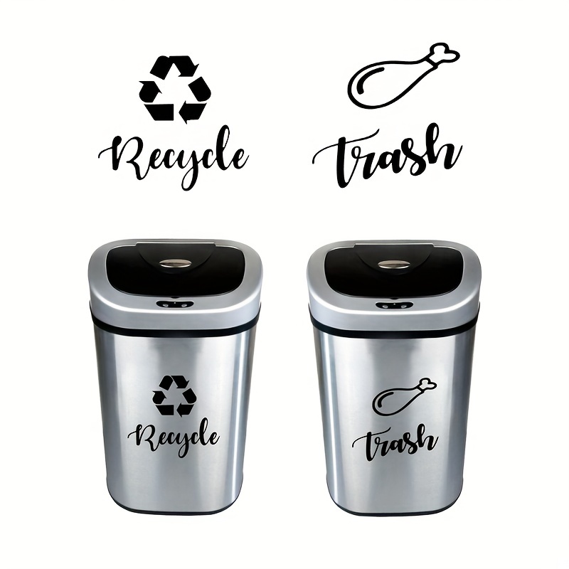 Paquete de 04 calcomanías autoadhesivas de reciclaje y basura, calcomanías  de reciclaje y basura para bote de basura con sobre laminación, etiquetas