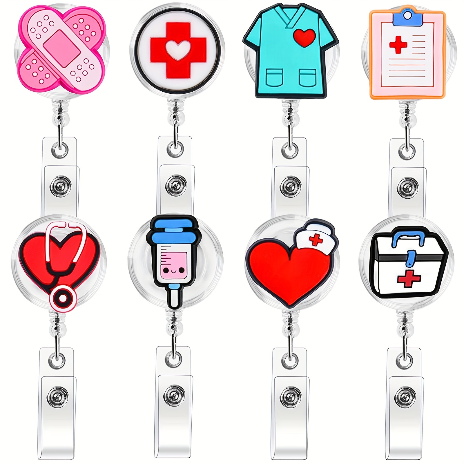 8pcs, Cute Nurse Badge Reel Holders Gift Set, Cartoon Medical Retractable ID Badge Reels Holder ID Name Nursing with Metal Clip for Medical Student