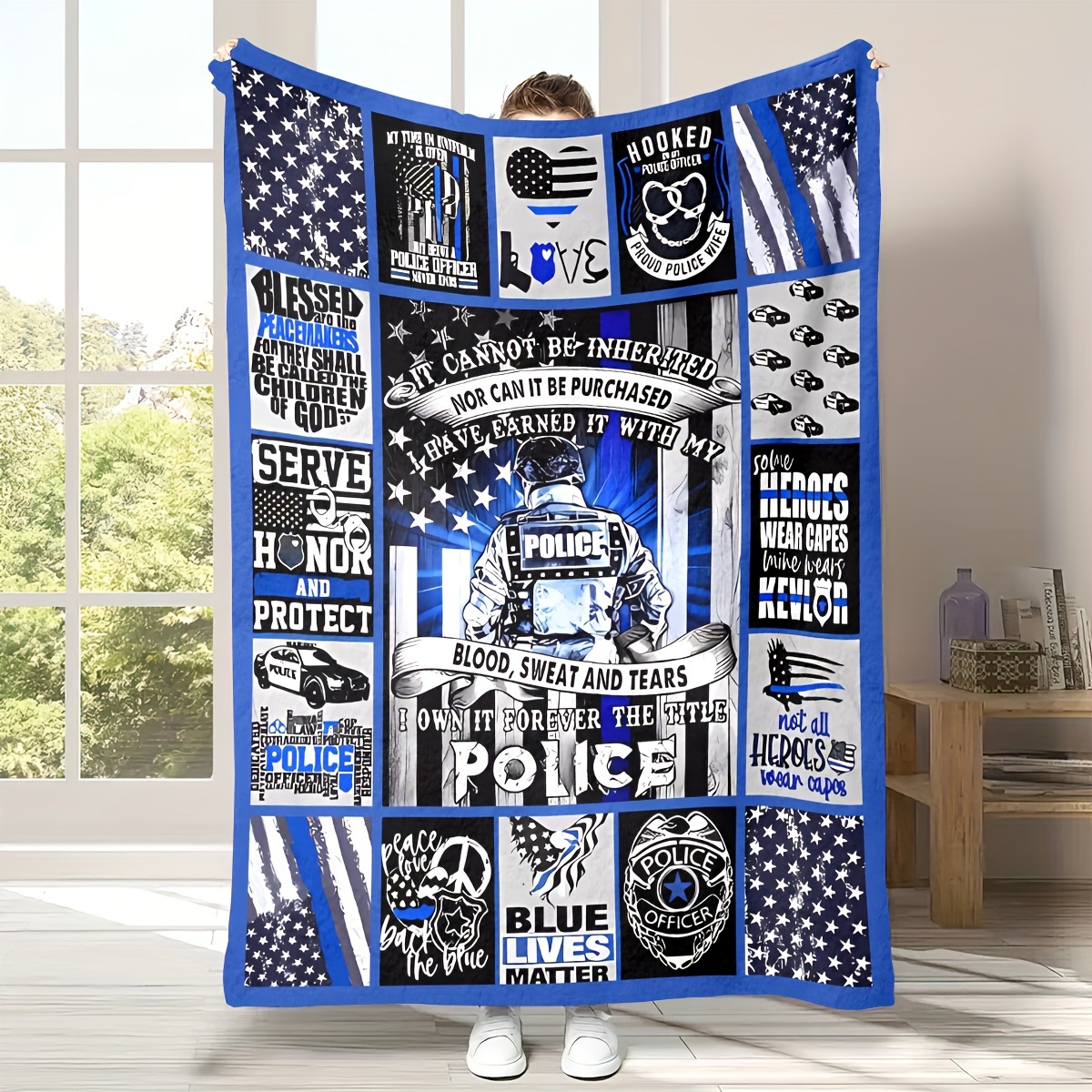 Police Gifts Blue Lives Matter Blanket Police Retirement - Temu