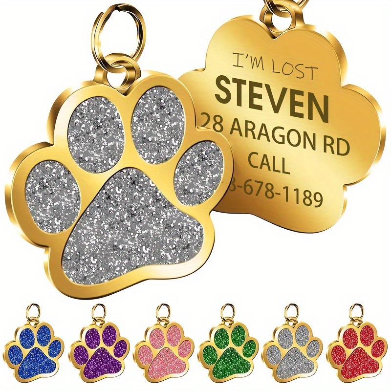 

Personalised Cat Dog Puppy Pet Id Name Pendants, Custom Dog Cat Tags, Collar Tag Pendant Pet Accessories Paw Glitter Pendant, Perfect Gift For Your Pet