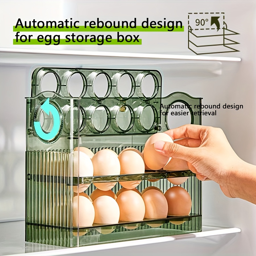 Soporte para huevos, contenedor de almacenamiento de huevos con ruedas  automáticas para refrigerador, organizador de gran capacidad para  refrigerador