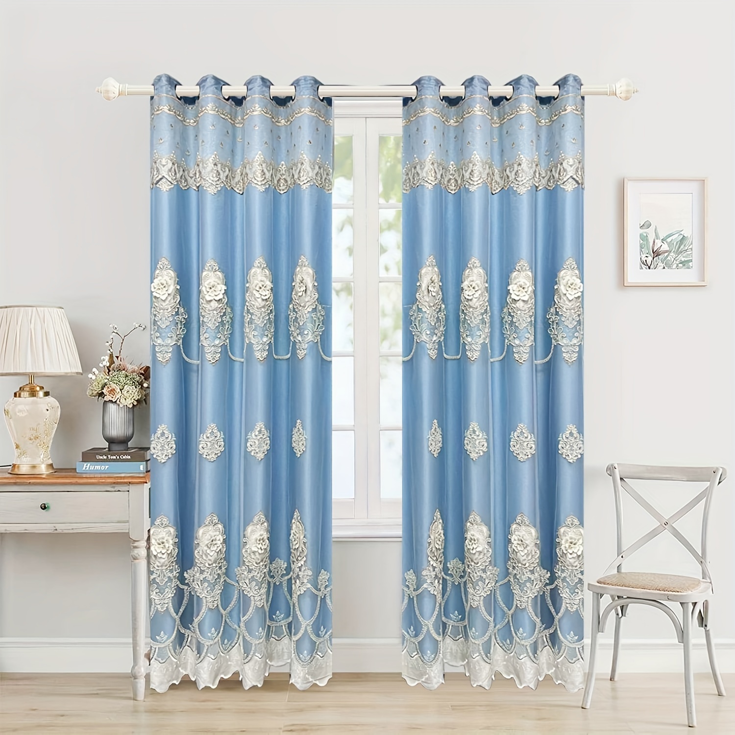 2 panels european romantic flowers embossed jacquard double layer blackout curtain for living room bedroom home decor grommet top window curtains details 5