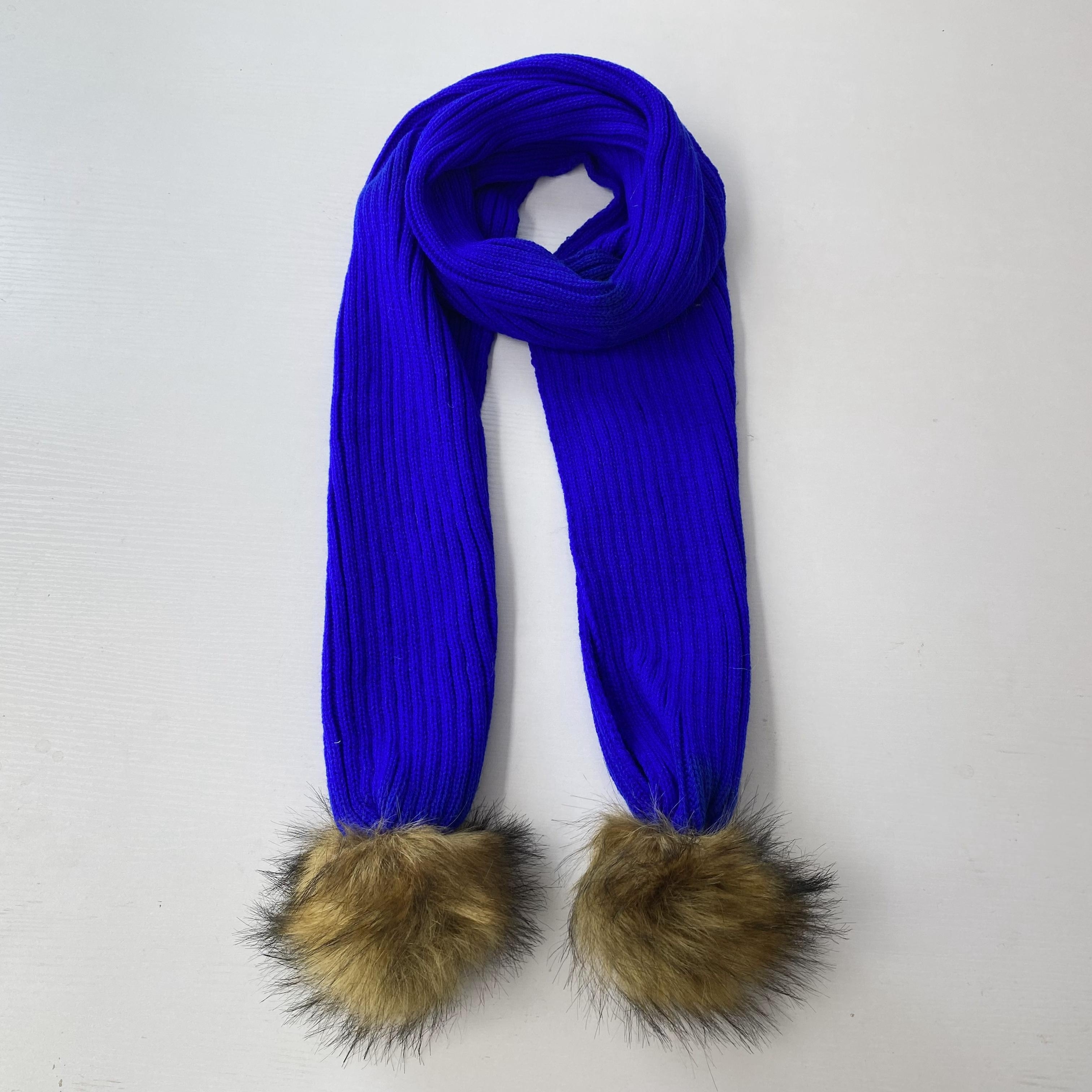 Faux Fur Ball Pom Pom Scarf Solid Color Elastic Knit Scarf - Temu