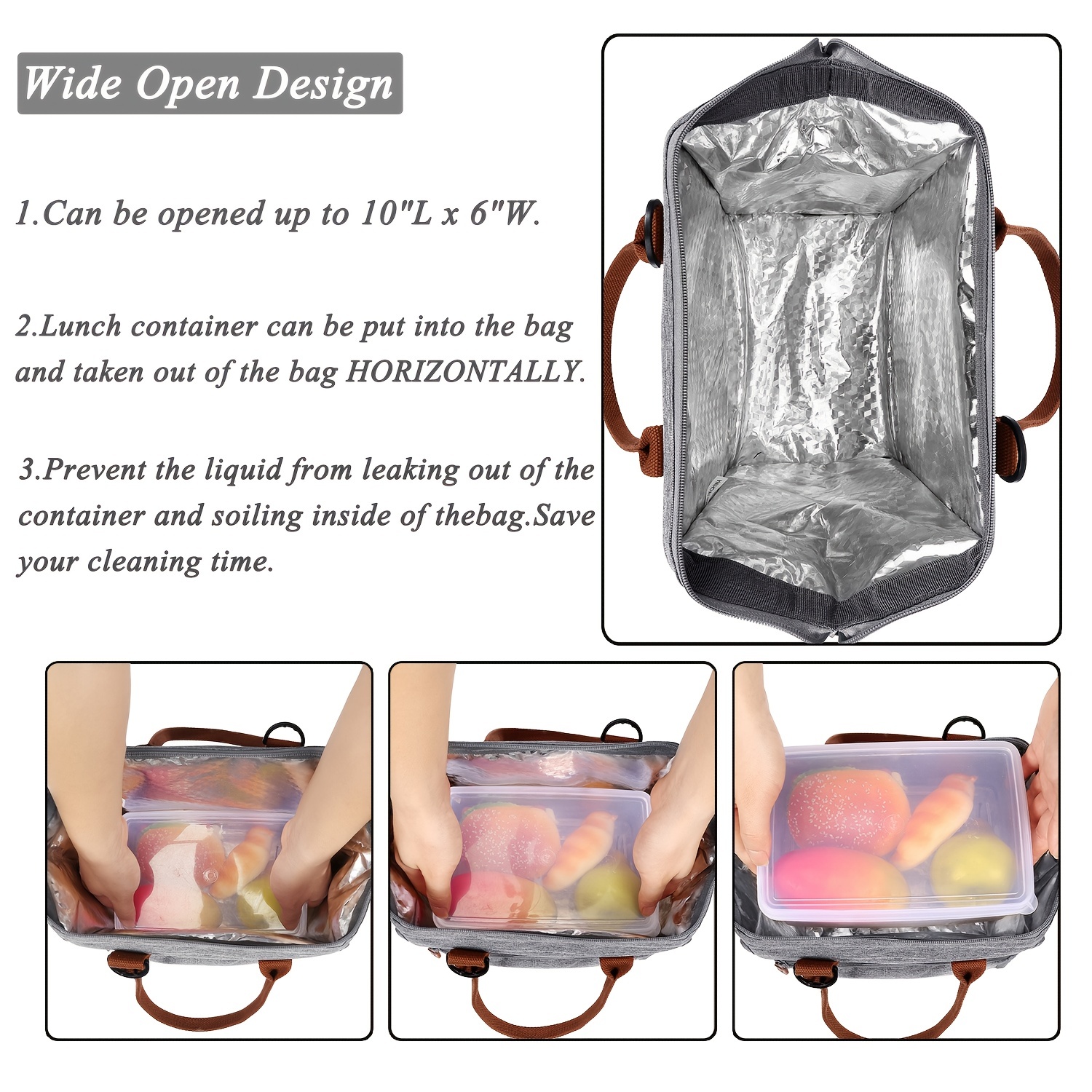 Stylish Insulated Lunch Bag With Wide-open Design, Removable