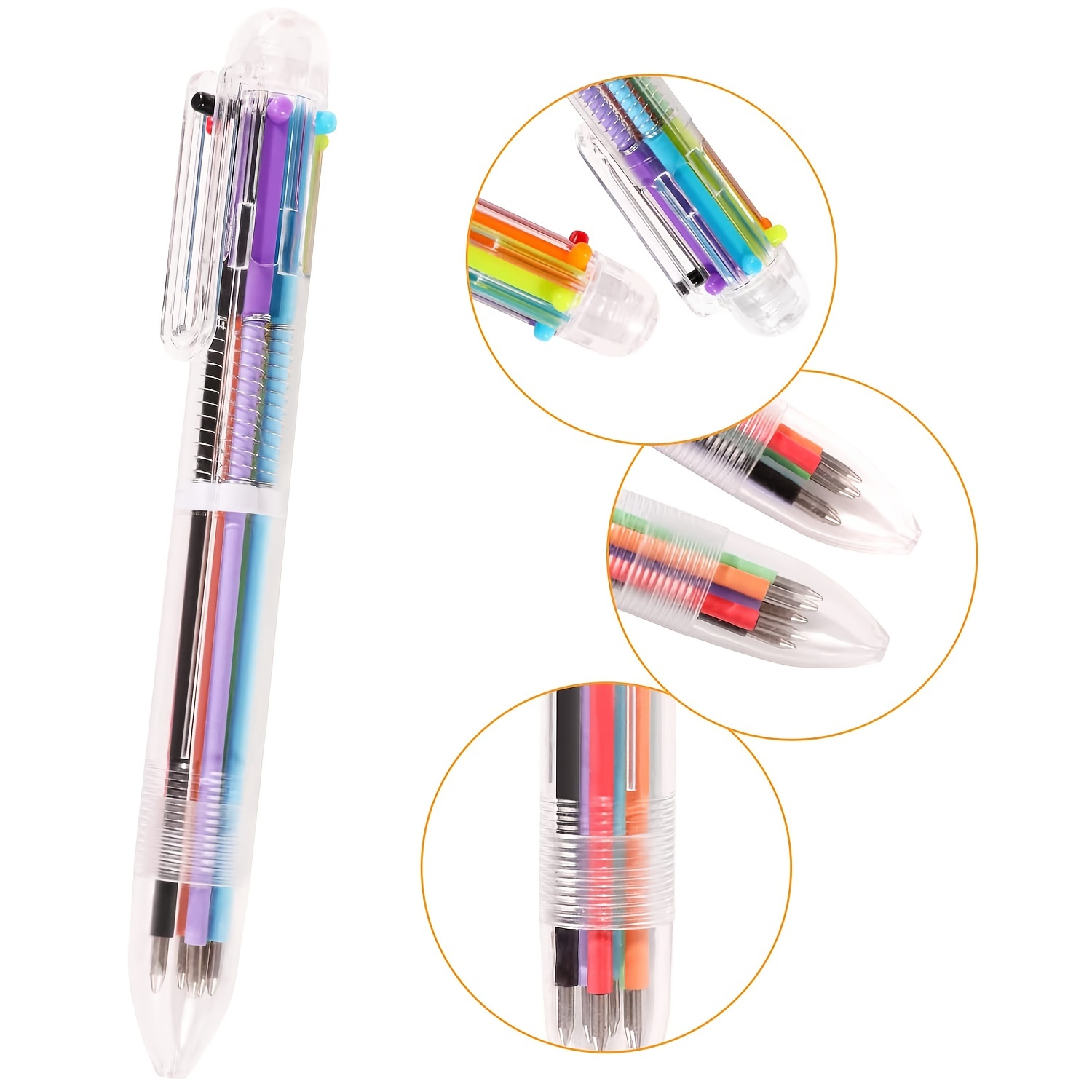 Fun Pens for Kids, Multi-color Ballpoint Pen 6-in-1, Party Favors  Transparent Barrel Ballpoint Pen 6-Color 0.5mm for Office School Supplies  Students Children Gift