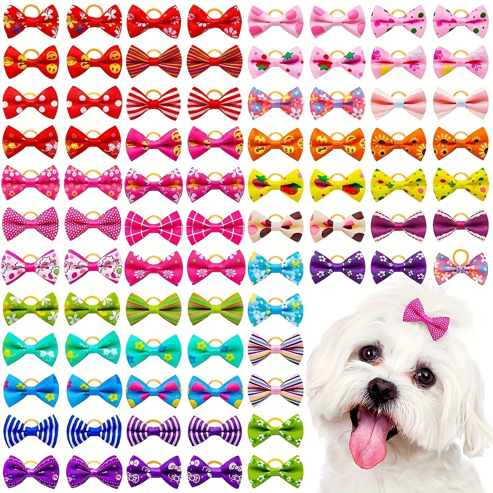 TEMU 50pcs Elastic Mixed Color Bow Decor Rubber Band Dog Pet Hair Accessories