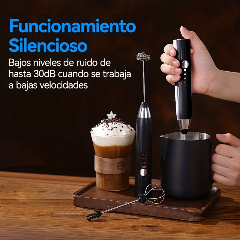  Potente espumador de leche de doble batidor, espumador de café  de mano para lattes, mini mezclador eléctrico, agitador de bebidas  espumador de leche, máquina de espuma para café, frappé, matcha, capuchino (