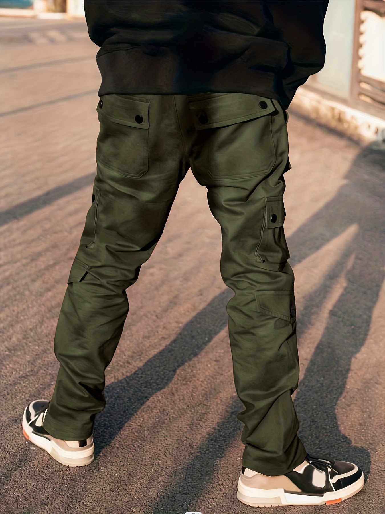 Casual Breathable Decorative Pocket Drawstring Pants, Men's Cargo