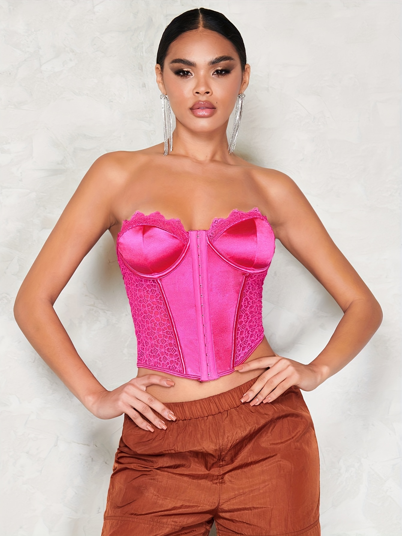 Strapless Corset Bustier Contrast Lace Tummy Control - Temu