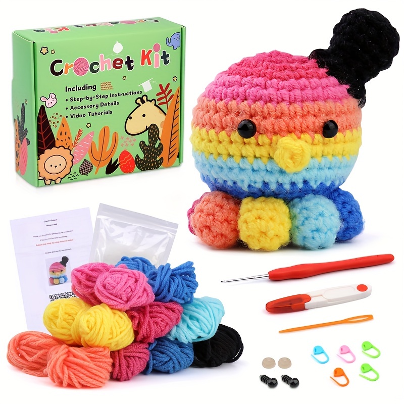Complete Crochet Kits for Beginners,DIY Animal Rainbow Octopus Kit