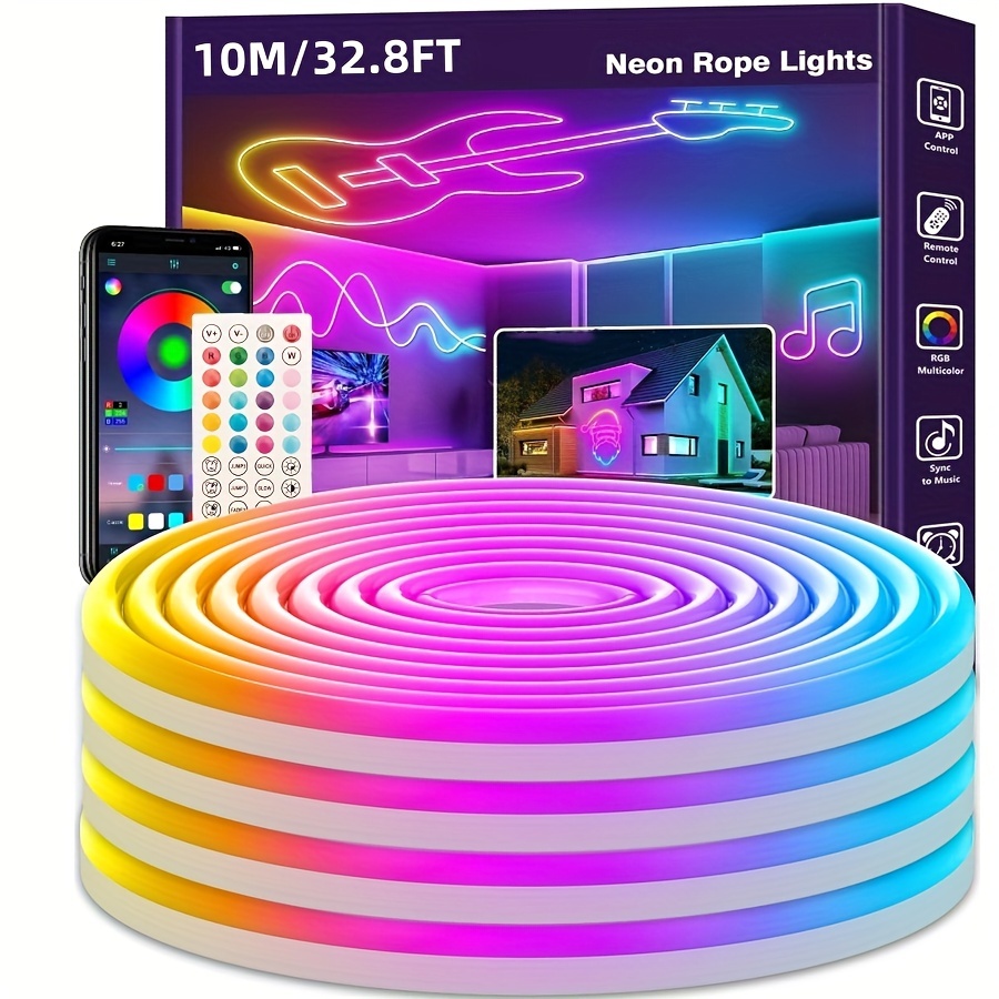 Neon Rope Lights Rgb Led Strip Lights App Control Ir Remote - Temu
