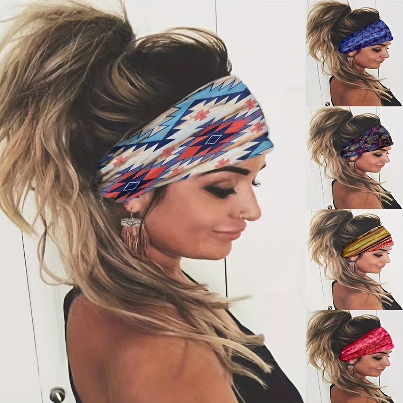 Bandeau de sport pour femmes, mode ball print bande de cheveux large  africaine, bande de cheveux de sueur élastique de sport
