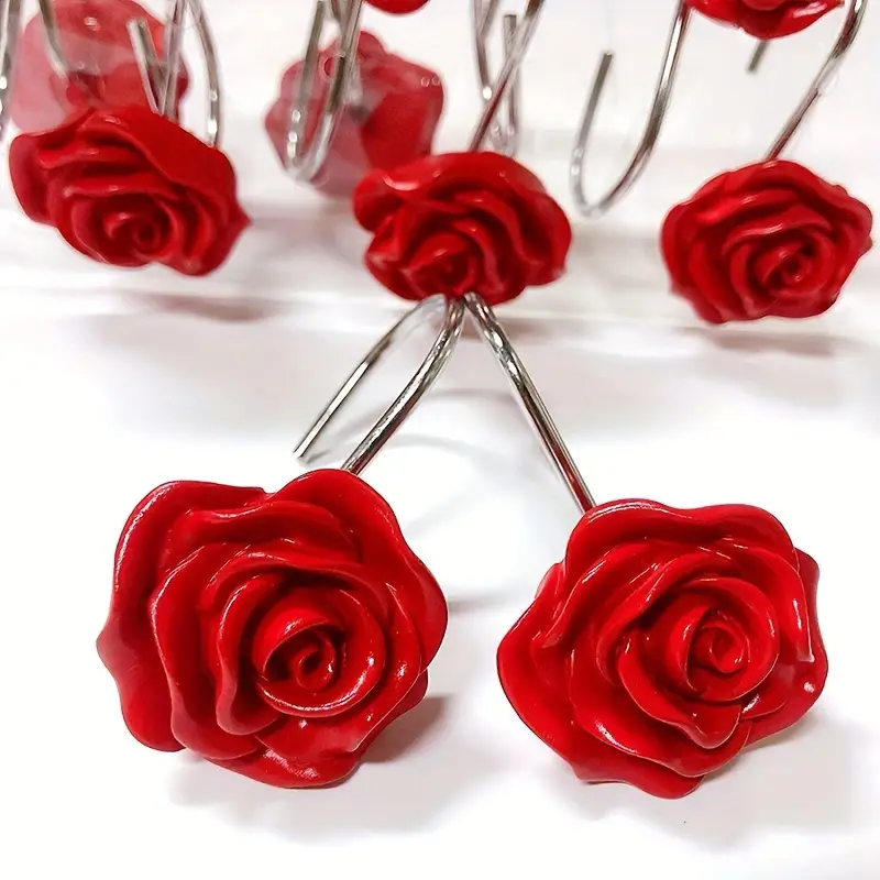 Anti rust Resin Rose Flower Shower Curtain Hooks Shower - Temu