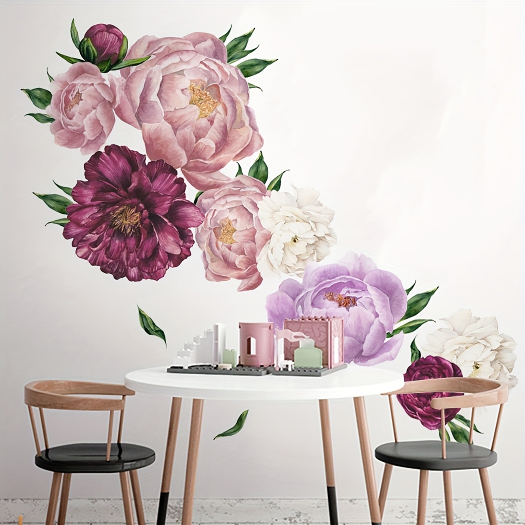 Flowers Plants Wall Stickers, Vinyl Art Removable Floral Decals Mural Home  Decor