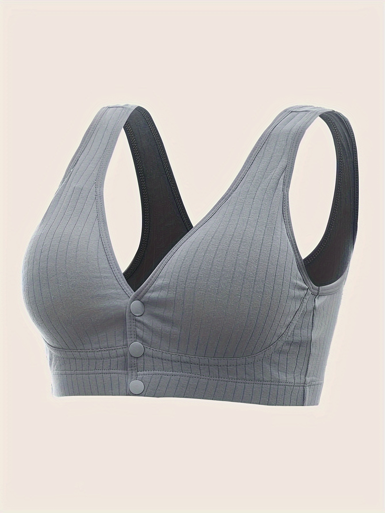 Middle-aged Elder Woman Floral Wirefree Bra Front Button Closeure