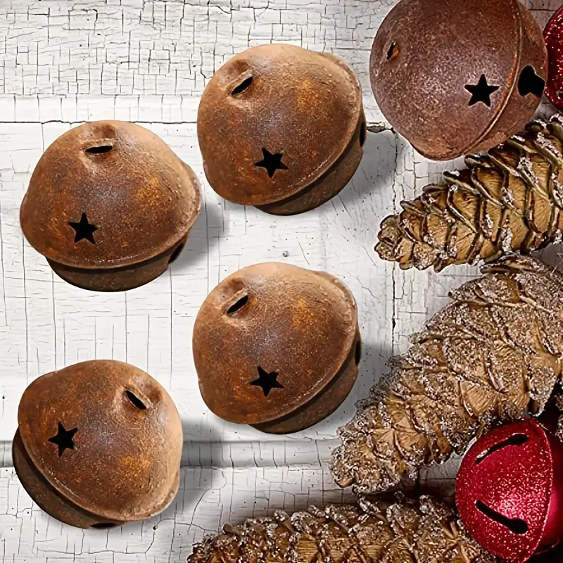 Rusty Metal Large Jingle Bells with Star Cutout Hanging Christmas Bell  Ornaments