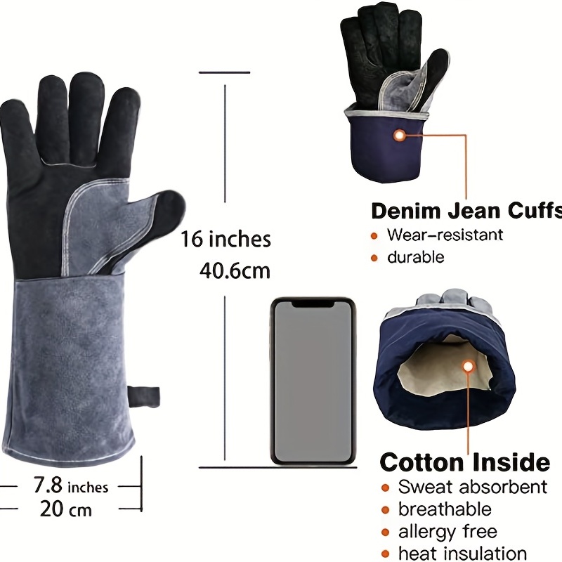 1PairCowhide Welding Gloves Heat Resistant Work Glove Gardening Baking  Stove Pot