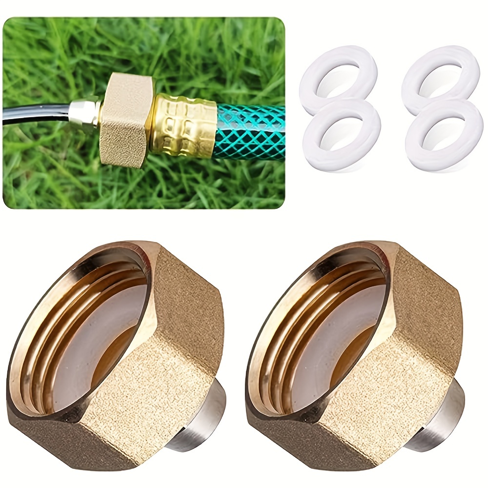 2 Sets, Brass Standard 3/4 Female Thread To 1/4 Tube Adapter, Leak-Proof  Garden Hose Connector Hose Bib To 1/4 Tubing Adapter, Extra 4 GHT 3/4 Rub