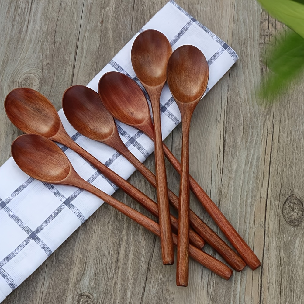  Gudamaye Utensilios de madera de 13 pulgadas de largo para  cocinar, cucharas de madera de mango largo para cocinar, juego de 7 cucharas  de madera para manualidades, juego de utensilios de