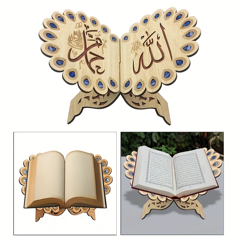 Soporte de libro de madera tallada ajustable / Corán, Biblia