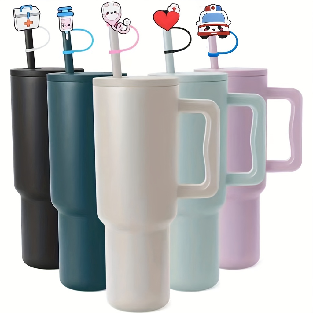 10pcs Cute Cartoon Nursing Series Straw Covers, Reusable Dustproof Silicone Straw Plugs, for 6-8mm Straw, Cup Decoration Accessories,Temu