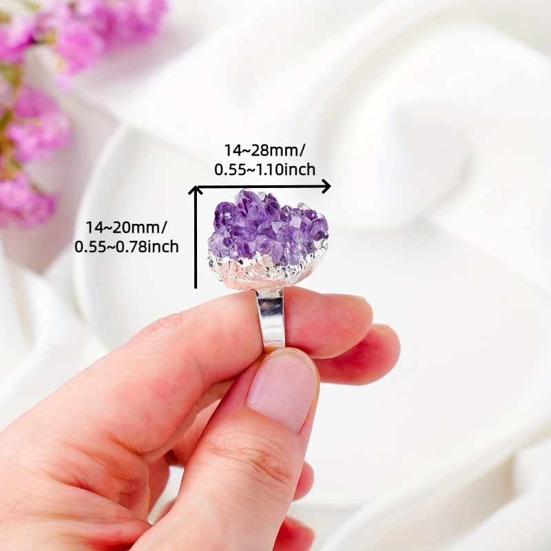 Irregular Raw Amethyst Cluster Ring for Men, Adjustable