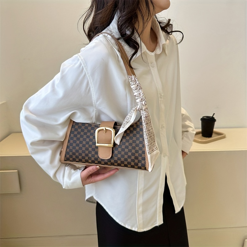 Geometric Pattern Baguette Bag Buckle Decor Fashionable Shoulder